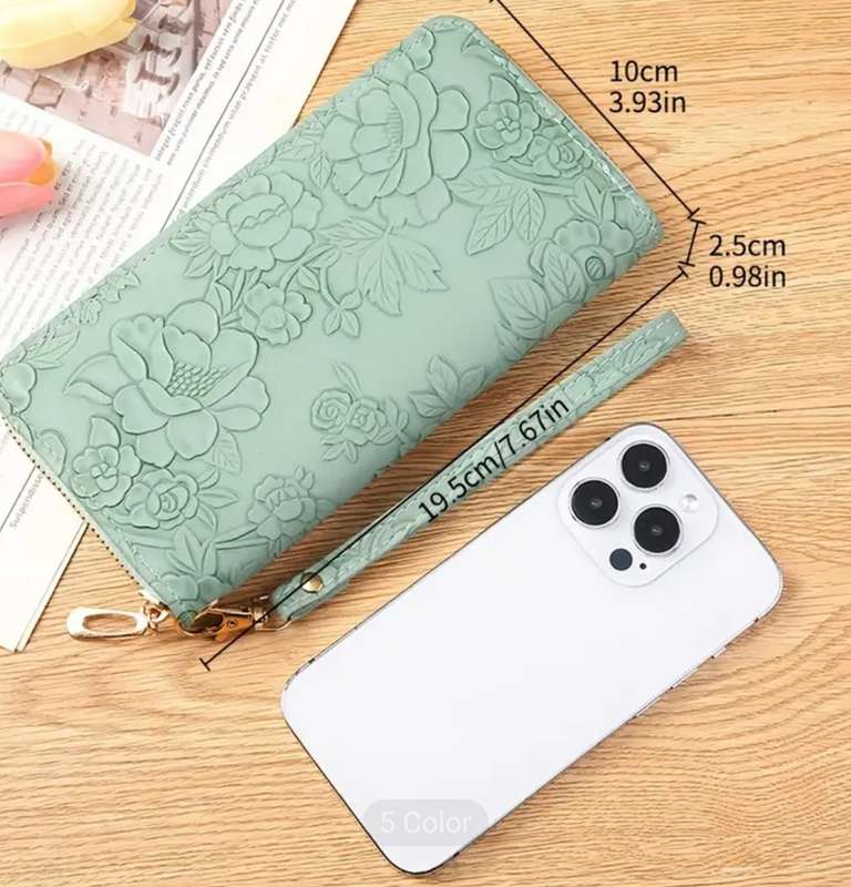 Vintage floral embossed large purse - green