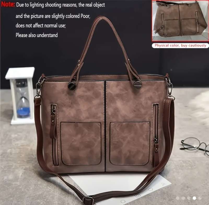 Coffee brown synthetic suade leather tote bag