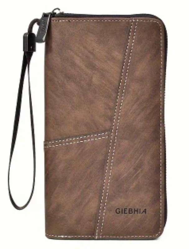 PU leather full zipper closure unisex wallet