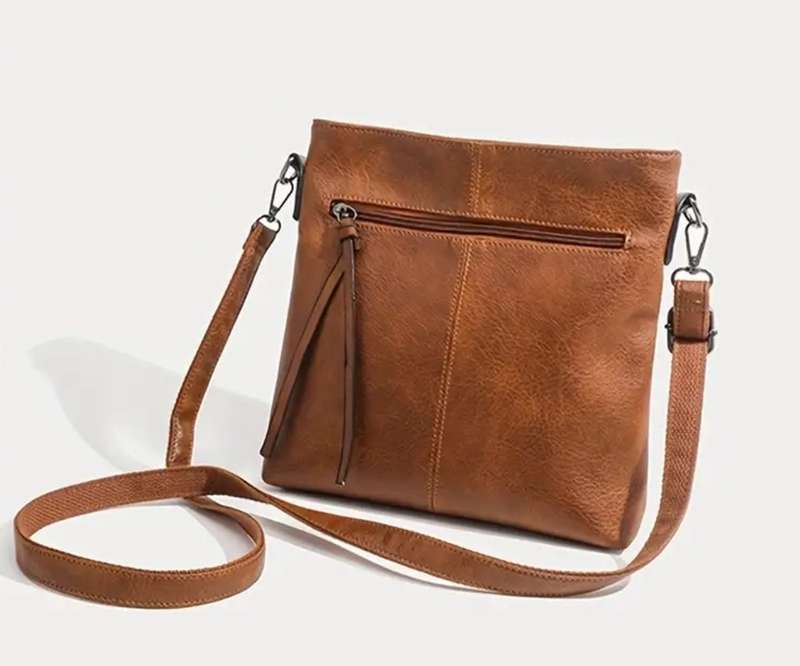 Brown PU leather shoulder sling bag