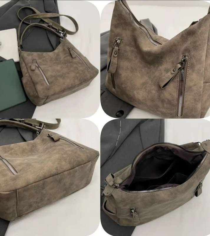 Khaki soft PU leather shoulder sling handbag