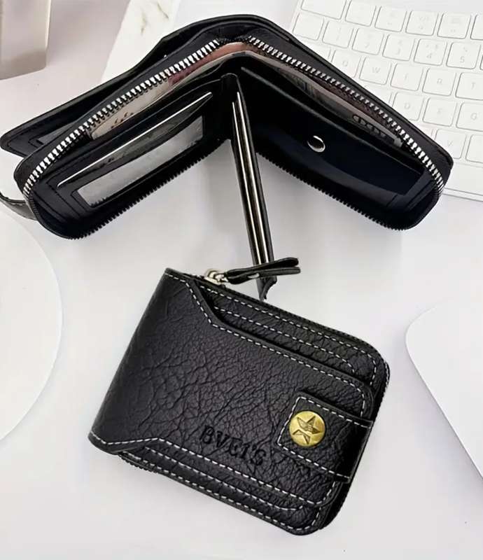 Black PU leather wallet for men - black