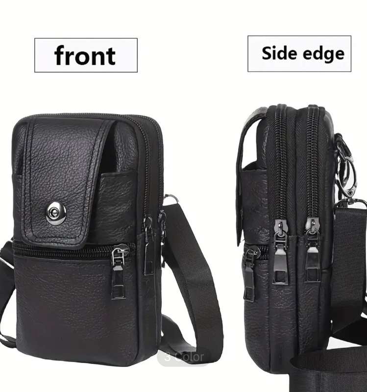 Genuine leather waist or sling bag with cellphone pocket
