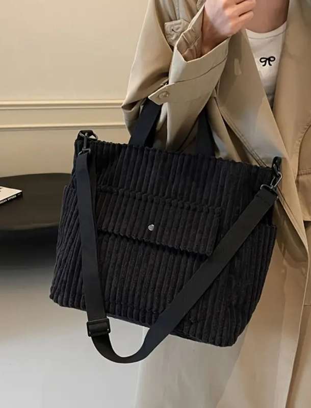 Corduroy tote bag - black