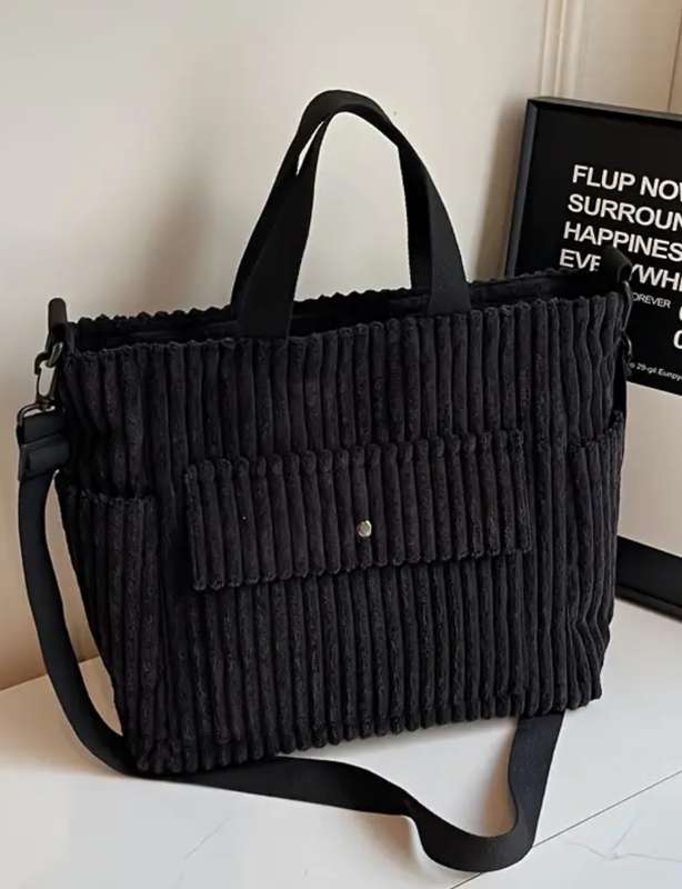 Corduroy tote bag - black