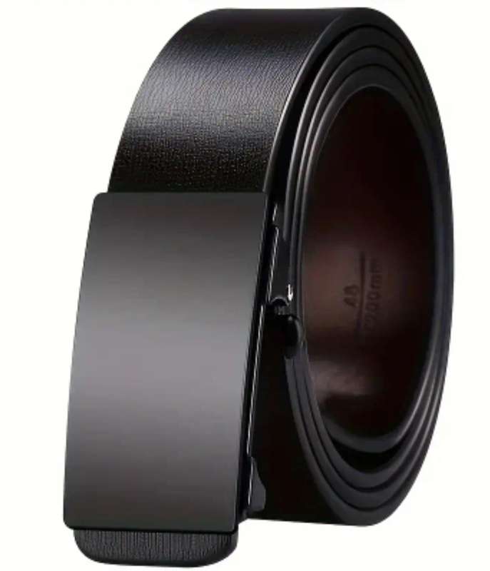 Genuine leather black belt with automatic buckle