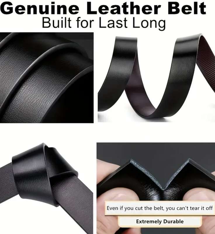 Genuine leather black belt with automatic buckle
