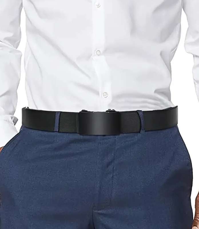 Genuine leather black belt with automatic buckle