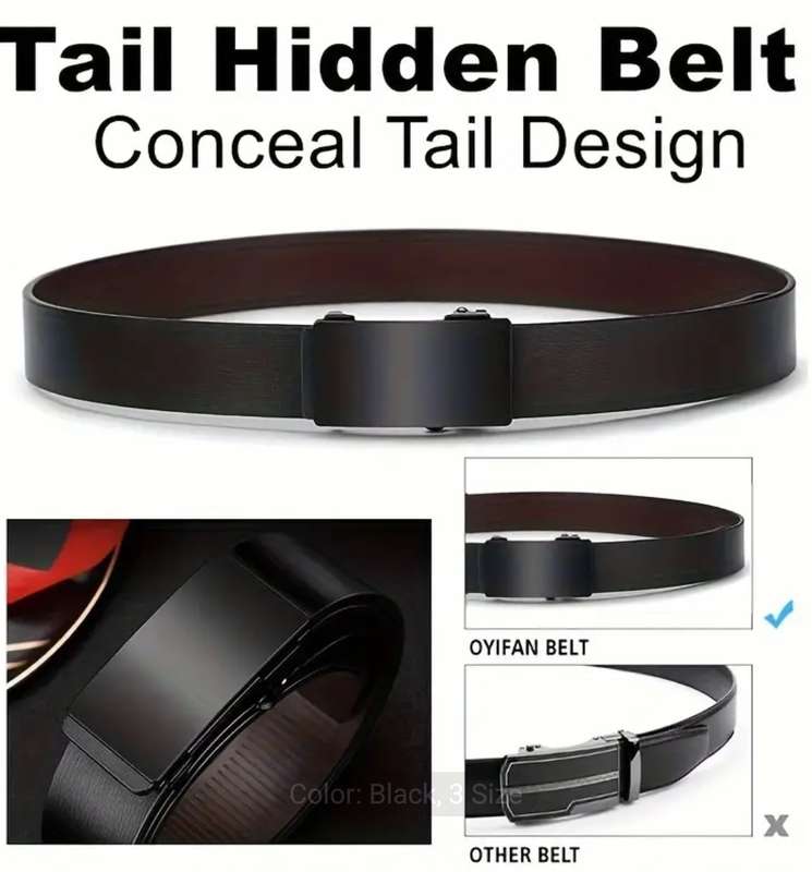 Genuine leather black belt with automatic buckle