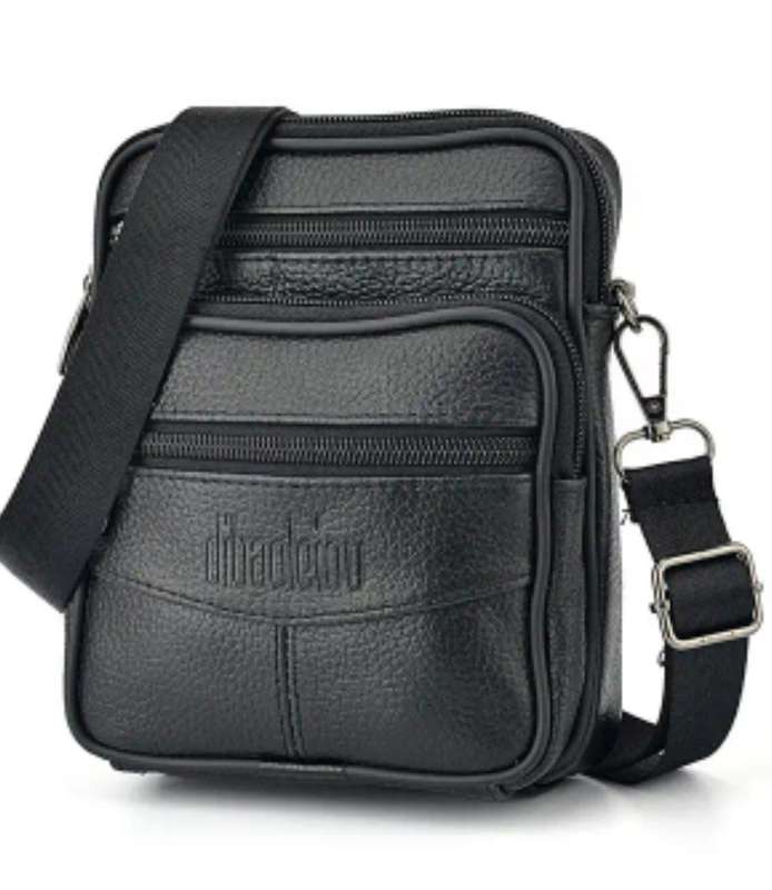 Genuine Leather cross body or shoulder bag - black