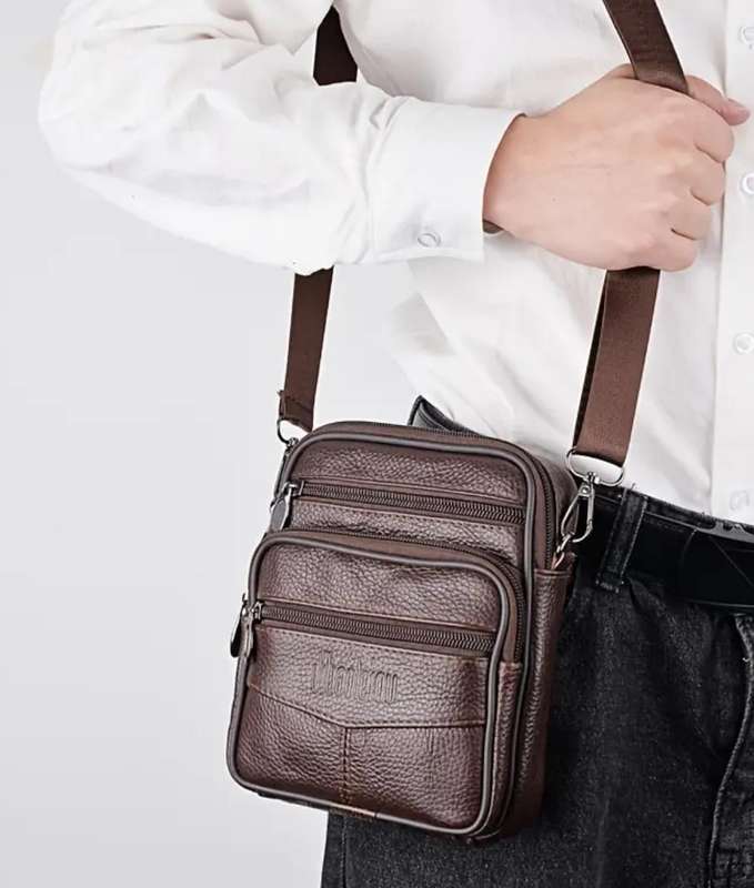 Genuine Leather cross body or shoulder bag - black