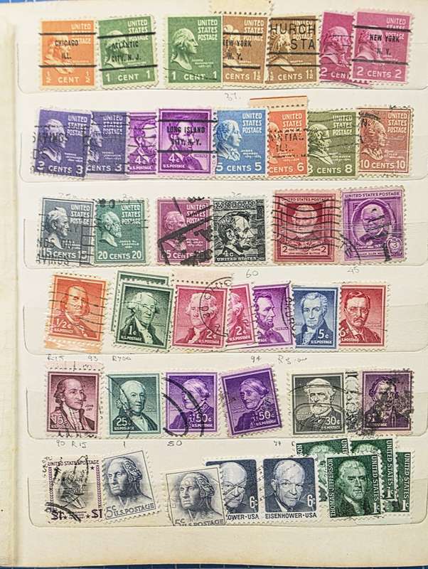 Stock Book: Old small 8 page White with various used