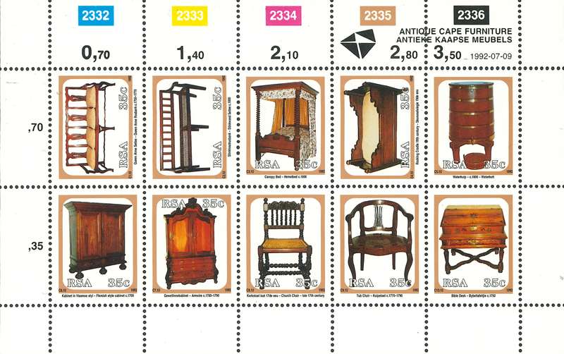 RSA 1992: Antique Cape Furniture Sheetlet of 10 UMM - SACC 777