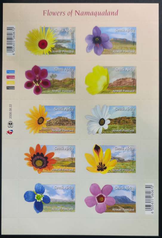 RSA 2008: Flowers of Namaqualand - UMM Self-adhesive Sheet: SACC 1896