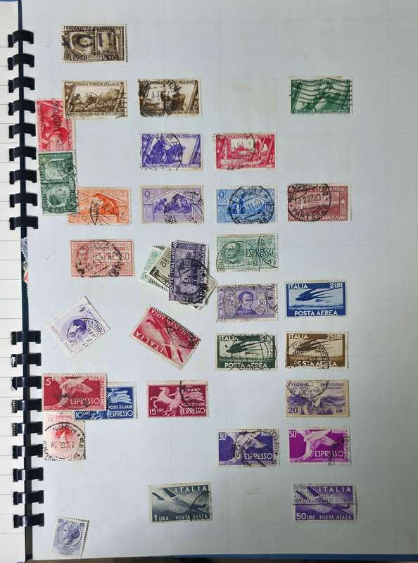 Blue Scrap Book with Hinged World Stamps - Nice Starter with Finds Possible