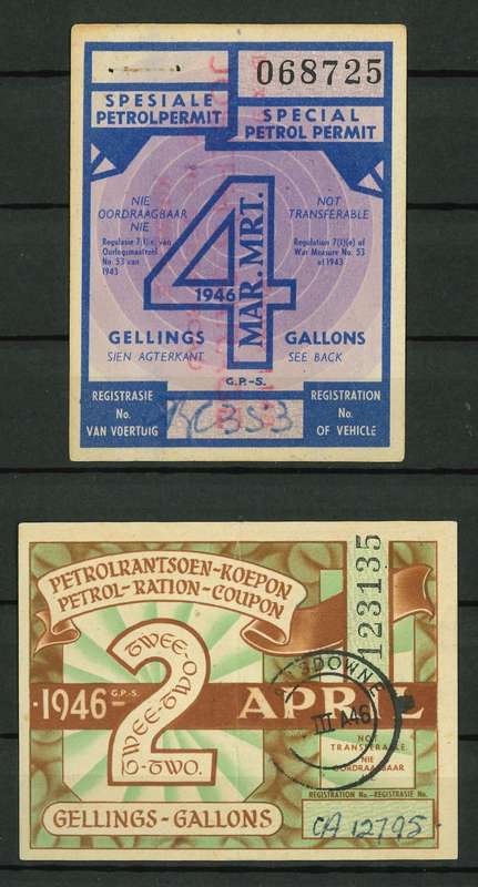 Union of South Africa 1946: Petrol Permits as per Scans: **Novelty Item**