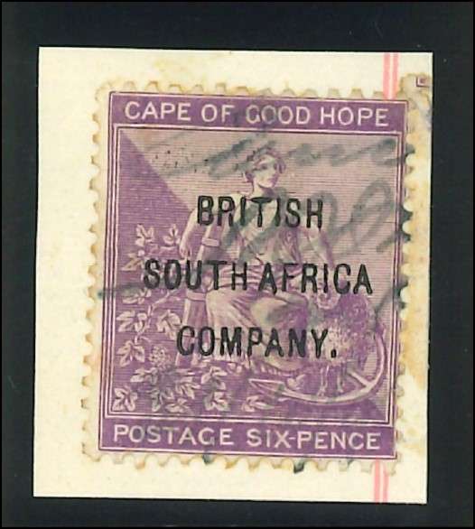 BSAC 1896 6d Overprinted (SACC 56) on piece: CV for normally used - R 1 700 - Please see description
