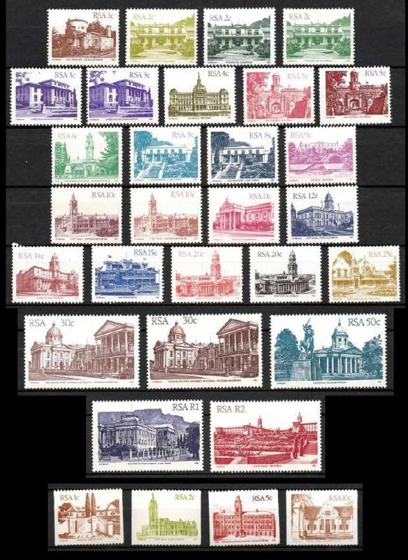 RSA 1982: 4th Definitive Issue SA Architecture - UMM Singles (most color varieties): SACC 515-535