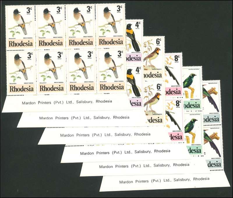 Rhodesia 1977 - Rhodesian Birds (2nd Issue) - Imprint Blocks of Eight UMM: SACC 300 - 305