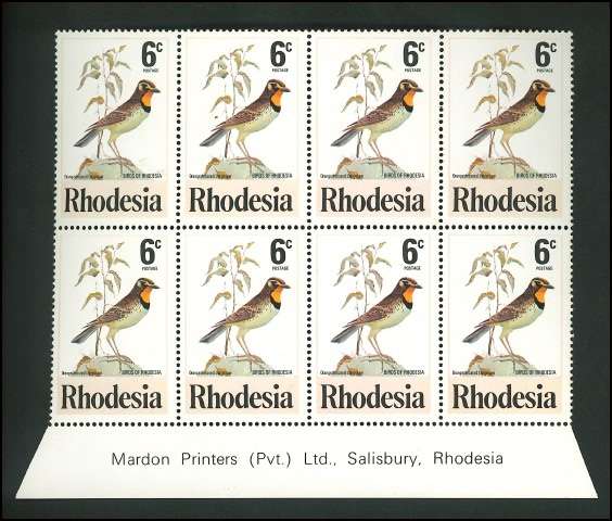 Rhodesia 1977 - Rhodesian Birds (2nd Issue) - Imprint Blocks of Eight UMM: SACC 300 - 305