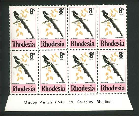 Rhodesia 1977 - Rhodesian Birds (2nd Issue) - Imprint Blocks of Eight UMM: SACC 300 - 305