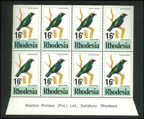 Rhodesia 1977 - Rhodesian Birds (2nd Issue) - Imprint Blocks of Eight UMM: SACC 300 - 305