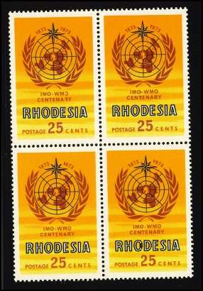 Rhodesia - 1973 World Meteorological Organisation Centenary MM Blocks of Four (SACC 243-245)