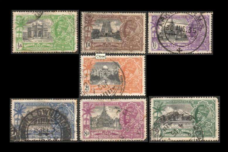 India 1935: The 25th Anniversary of the Reign of King George V -Used Set: SG 240-246 (Space Fillers)