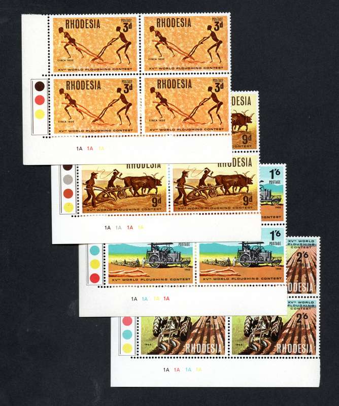 1968. Rhodesia. 15th World Ploughing Contest. Control Block Set of four - UMM. Cylinder 1A