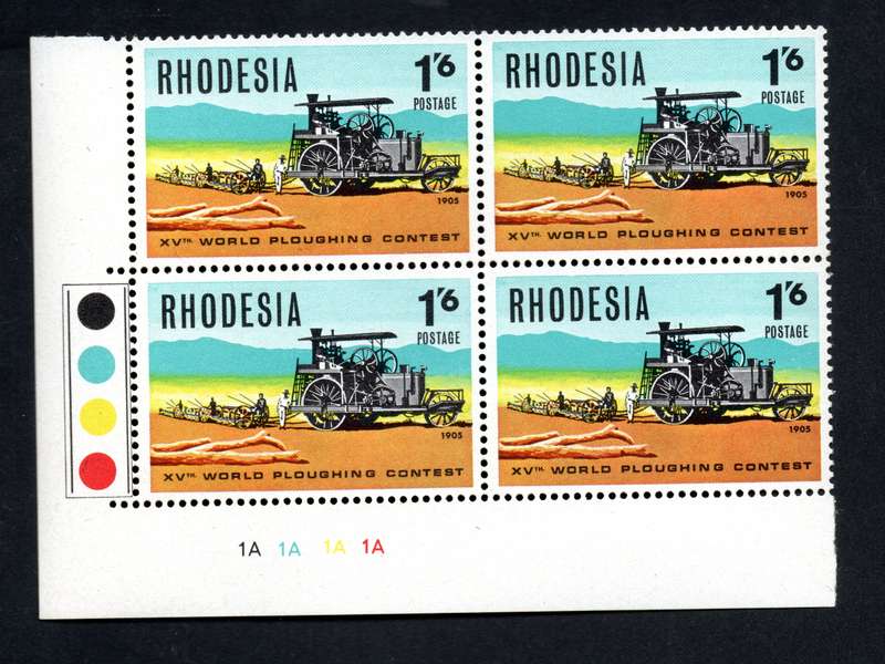 1968. Rhodesia. 15th World Ploughing Contest. Control Block Set of four - UMM. Cylinder 1A