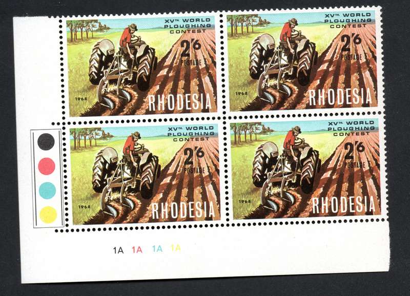 1968. Rhodesia. 15th World Ploughing Contest. Control Block Set of four - UMM. Cylinder 1A