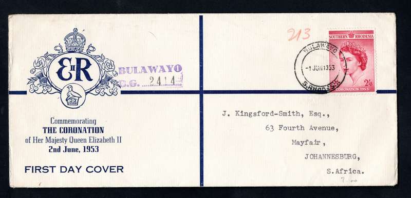 1953 Southern Rhodesia. Coronation of Queen Elizabeth Illustrated F.D.C. SACC 79