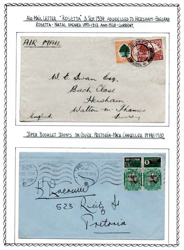 Postal History 1934: Union of South Africa on Piece mounted on Page (Nicely Written Up): Page 1