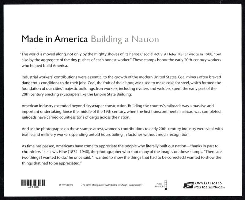 USA 2013: Building a Nation Self Adhesive Forever Stamp Sheet: UMM