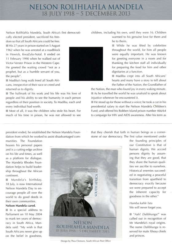 RSA 2014: Nelson Mandela Commemorative Folder SF 8.7 (Not Catalogued)