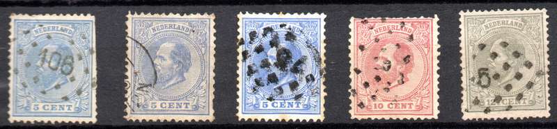 Netherlands 1872/88: King William Partial Set with Varieties - Used: SG 98-100