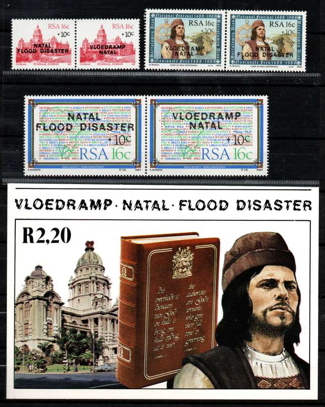 RSA 1987/88: Natal Relief Fund Booklet Set with UMM Singles: SACC 635/642/649