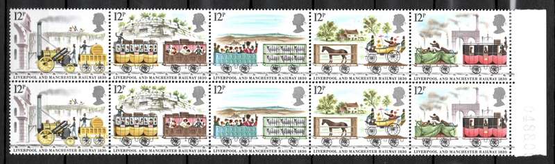 Britain 1980: 150th Anniv. of the Liverpool-Manchester Railroad - UMM Block of 10: SG 1113-17