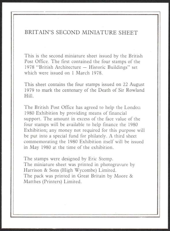 Britain 1979: The 100th Anniversary of the Death of Sir Rowland Hill - Fresh UMM M/S: SG 1095-98