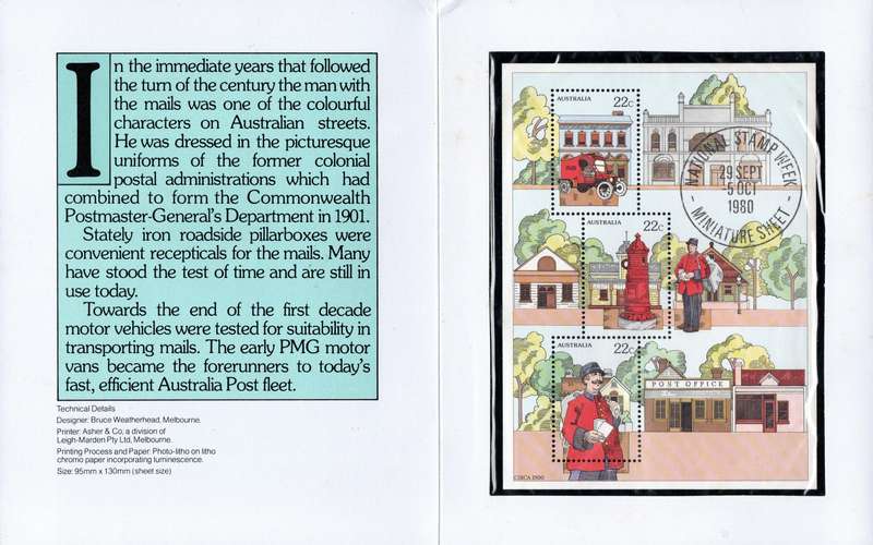 Australia 1980: National Stamp Week - UMM M/S in presentation Folder: SG MS757