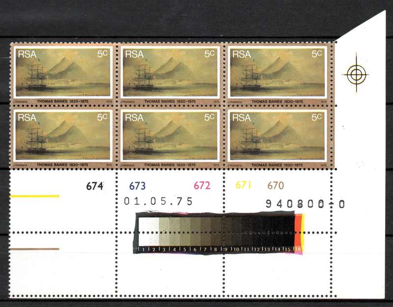 RSA 1975: Death Centenary of Thomas Baines - UMM Set of CBs of Six: SACC 384-387