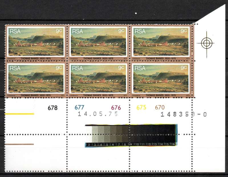 RSA 1975: Death Centenary of Thomas Baines - UMM Set of CBs of Six: SACC 384-387