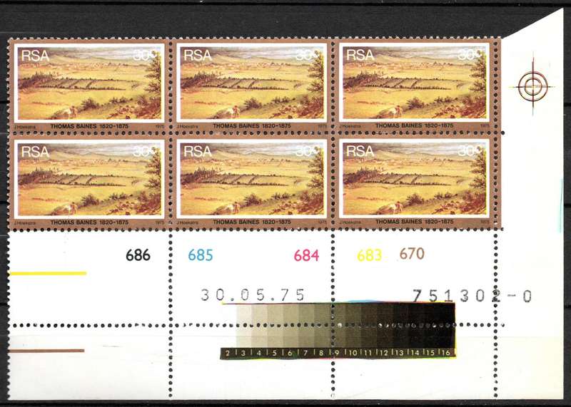 RSA 1975: Death Centenary of Thomas Baines - UMM Set of CBs of Six: SACC 384-387