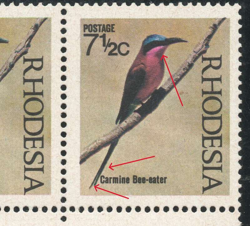Rhodesia 1971: Birds of Rhodesia - UMM Single Pair with Variety as per Scan: SACC 224