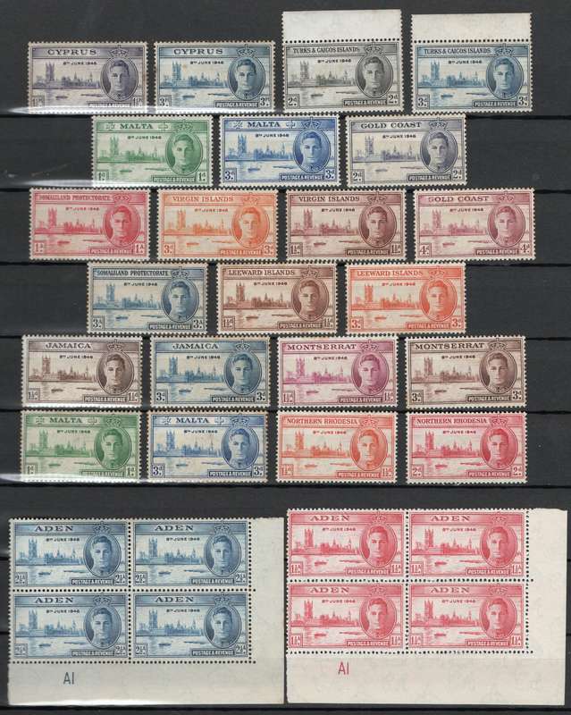 Colonial Britain 1946: King George VI Omnibus Partial Set - MM (Staining Noted)