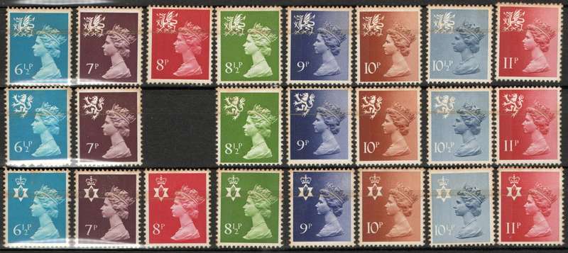 Britain Regional Machin Partial Set as per scan - UMM (Slight Staining): Good Space Fillers