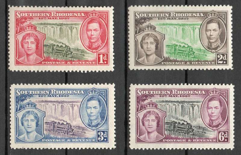 Southern Rhodesia 1937: Coronation of King George VI: UMM Set Singles: SACC 38-41