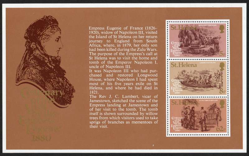 St. Helena 1980: Centenary of Empress Eugenie Visit - UMM Mini Sheet: SC 335-337 (** Scarce**)