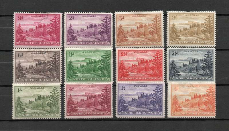 Norfolk Island 1947: Ball Bay Set - MM: SG 1-12 (Staining and Tearing Noted): Space Fillers