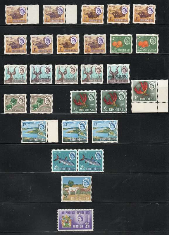 Rhodesia 1965-70: Definitive Issue - UMM Singles and Blocks with Color and Gum Variations: *High CV*